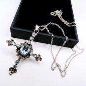 Sterling Silver 4CT Aquamarine Cross Pendant Necklace With Gift Box