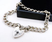 Vintage Sterling Silver Chunky Chain Link Padlock Bracelet 19 grams