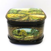 Vintage Russian Hand Painted Lacquer Tea Caddy Artist Signed