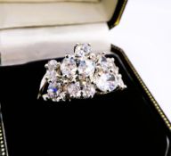 Sterling Silver White Zircon Cluster Ring 8 cts New with Gift Pouch