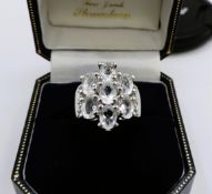 Sterling Silver White Sapphire Cluster Ring 4CTS New with Gift Pouch