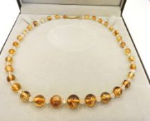 Vintage Citrine Bead & Rock Crystal Necklace 18 Inches with Gift Pouch