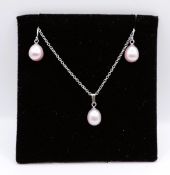 Sterling Silver Cultured Pearl Necklace and Earring Set New with Gift Pouch