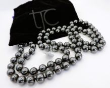 36 inch 9mm Hematite Bead Necklace Long New with Gift Pouch