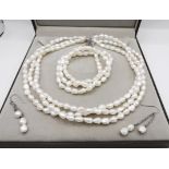 Cultured Pearl Necklace, Bracelet and Earrings Set New with Gift Box