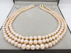 Champagne Cultured Pearl Necklace New with Gift Box