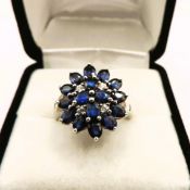 Sterling Silver Sapphire Cluster Ring New With Gift Pouch