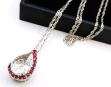 Artisan Sterling Silver Ruby & Rock Crystal Necklace with Gift Box