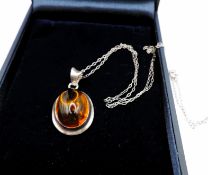 Sterling Silver Baltic Amber Necklace