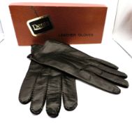 Vintage Dents Black Leather Silk Lined Gloves for Harrods Size 8 1/2 New in Original Box
