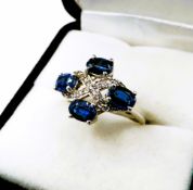 Sterling Silver Sapphire & Diamond Ring New with Gift Pouch