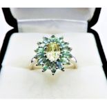 Sterling Silver Peridot Flower Cluster Ring New with Gift Pouch