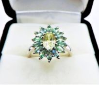 Sterling Silver Peridot Flower Cluster Ring New with Gift Pouch