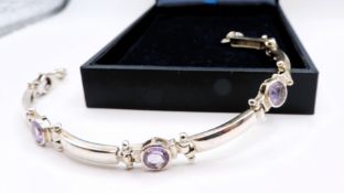 Artisan Sterling Silver Amethyst Gemstone Bracelet with Gift Box