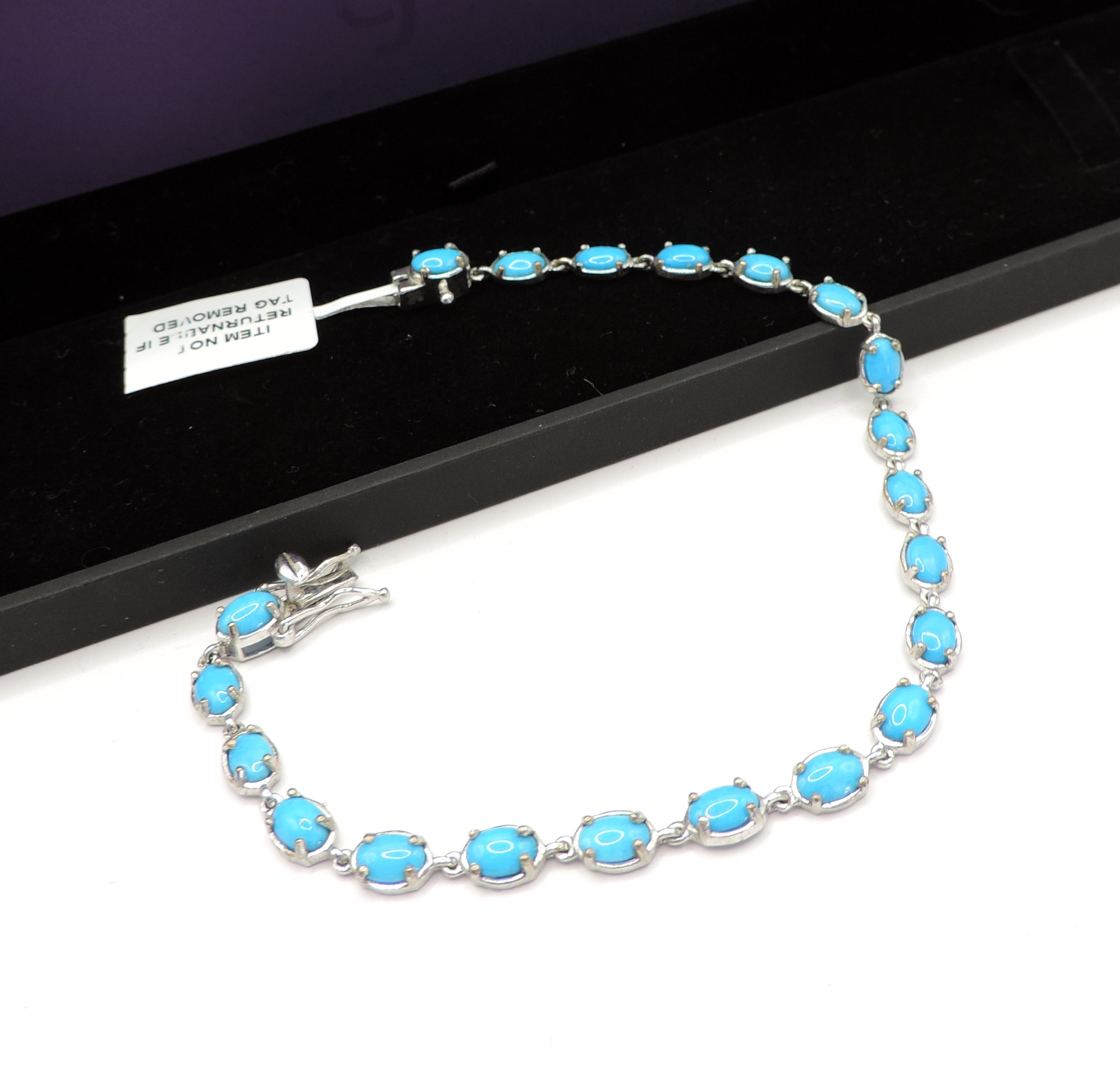Sterling Silver Turquoise Gemstone Line Bracelet New with Gift Box