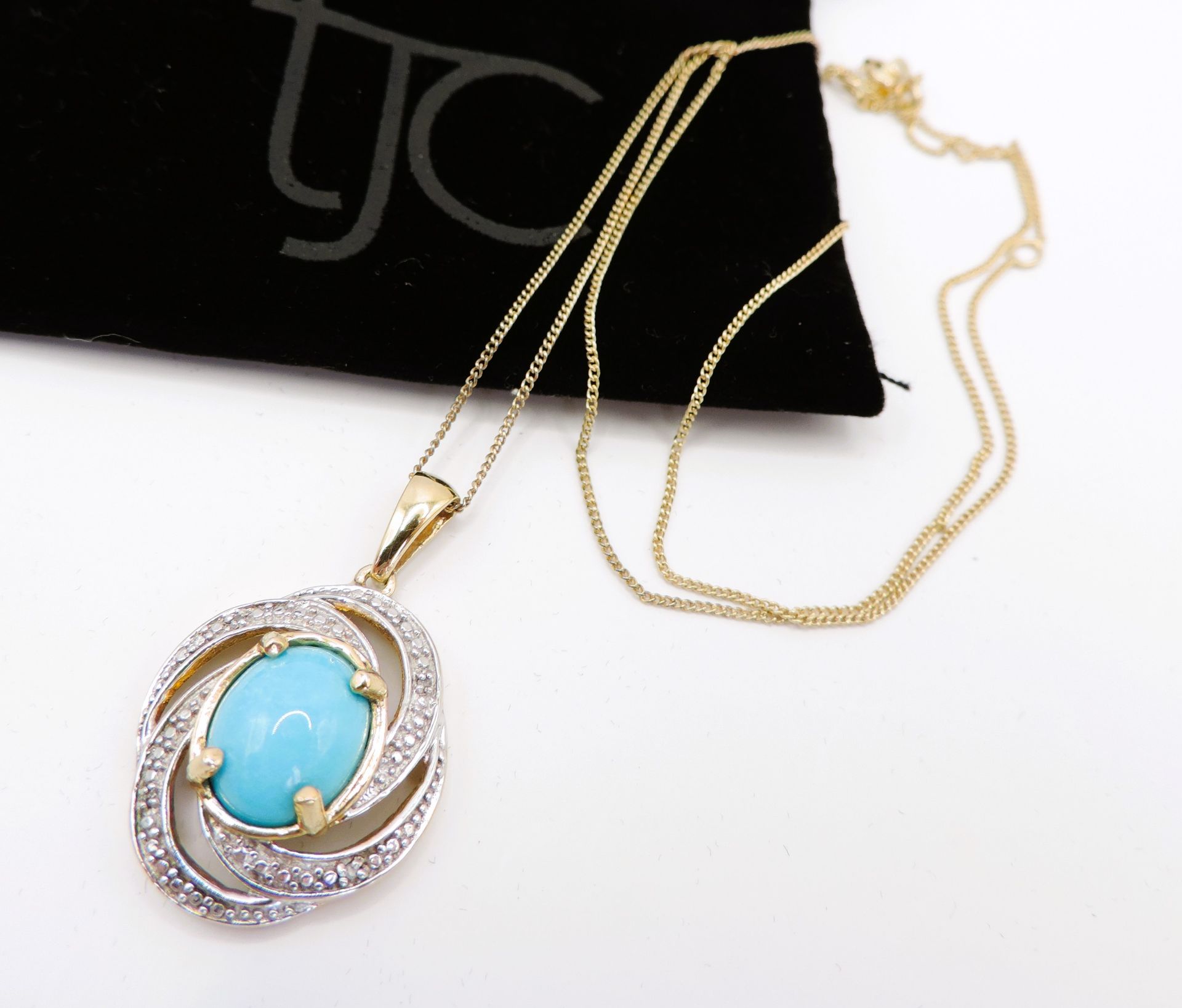 Gold on Sterling Silver Turquoise Pendant Necklace New with Gift Box - Image 2 of 3