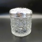 Victorian Cut Glass Sterling Silver Lid Dressing Table Vanity Jar Birmingham 1902