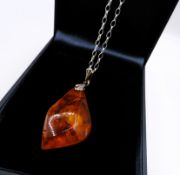 Sterling Silver Chunky Baltic Amber Pendant Necklace