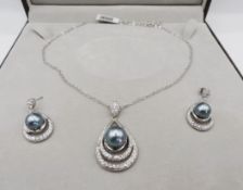 Pearl & Crystal Necklace & Earrings Set Ne with Gift Box
