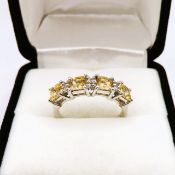 Sterling Silver Citrine & White Topaz Ring New with Gift Pouch