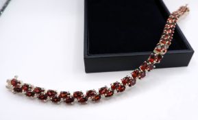 Sterling Silver 35CT Pear Cut Garnet Bracelet New With Gift Box