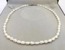 Cultured Rice Pearl Necklace Silver Clasp with Gift Pouch