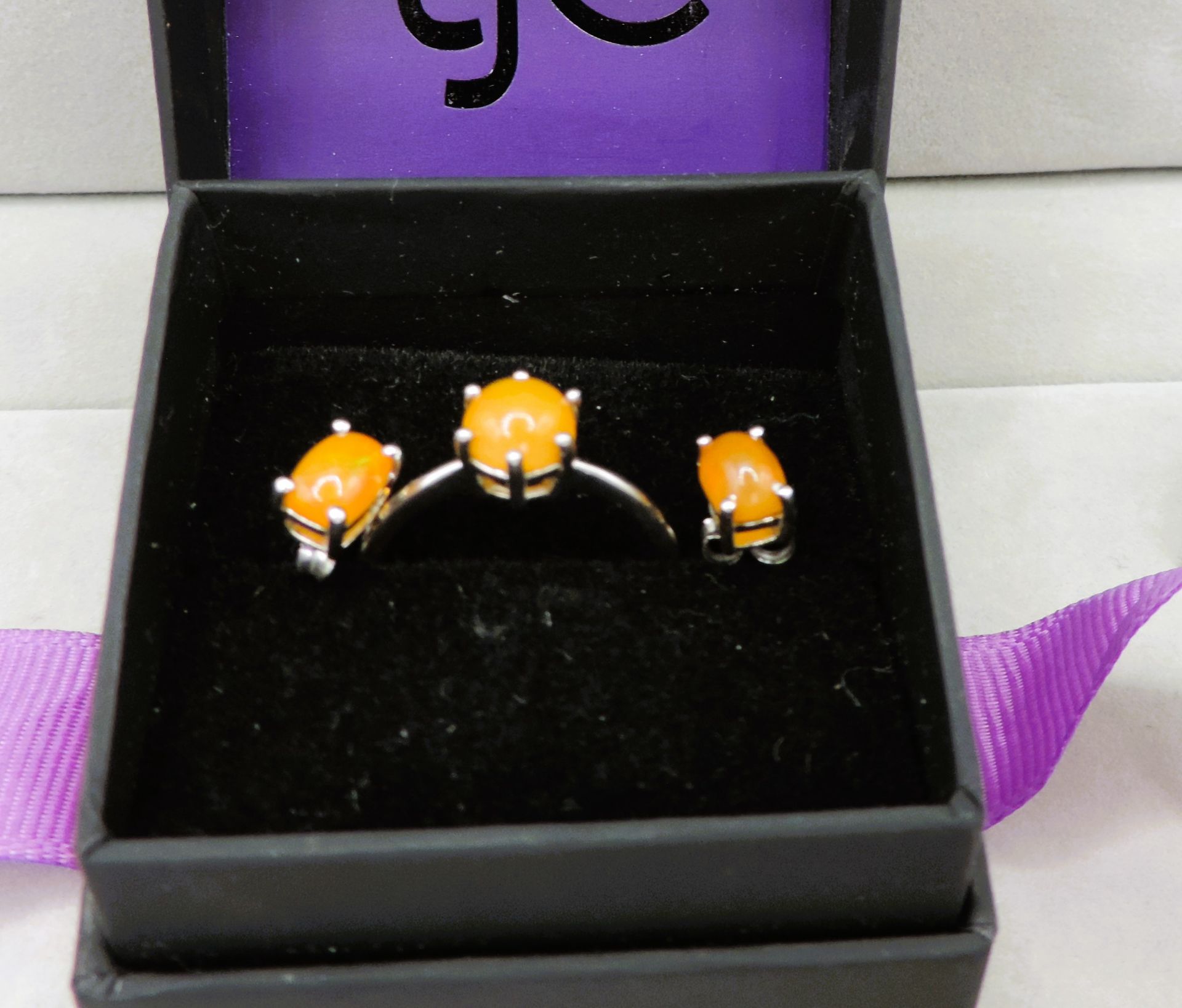 Sterling Silver Cabochon Opal Ring & Earrings Set New with Gift Box - Image 2 of 2