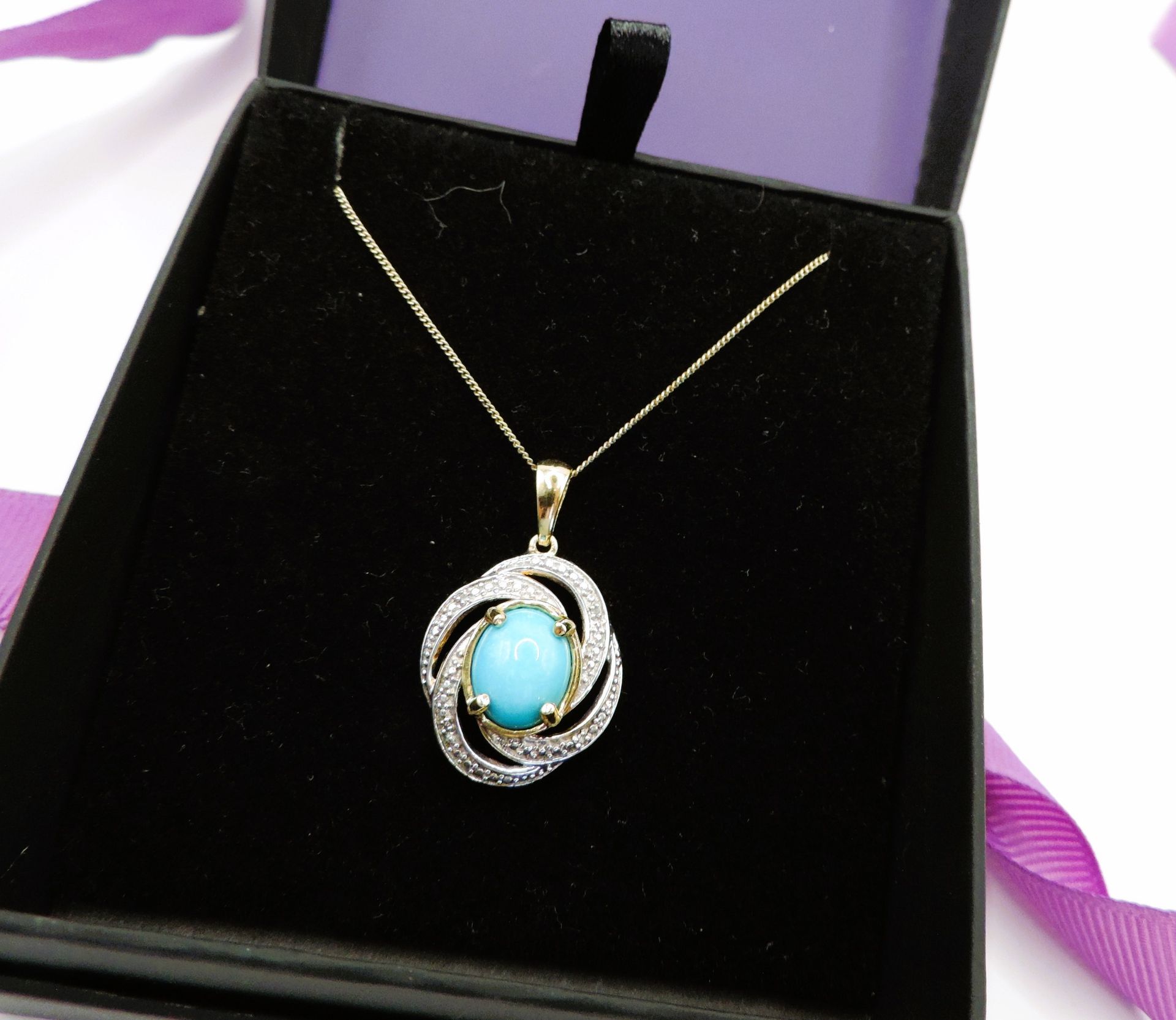 Gold on Sterling Silver Turquoise Pendant Necklace New with Gift Box - Image 3 of 3