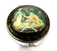 Vintage Hand Painted Russian Lacquer Mirror Compact