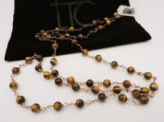 Tigers Eye Gemstone Chain Necklace 32 inches New with Gift Pouch