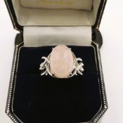 Sterling Silver Cabochon Rose Quartz Gemstone Ring New with Gift Pouch