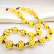 Vintage Venetian Murano Glass Bead Necklace with Gold Aventurine