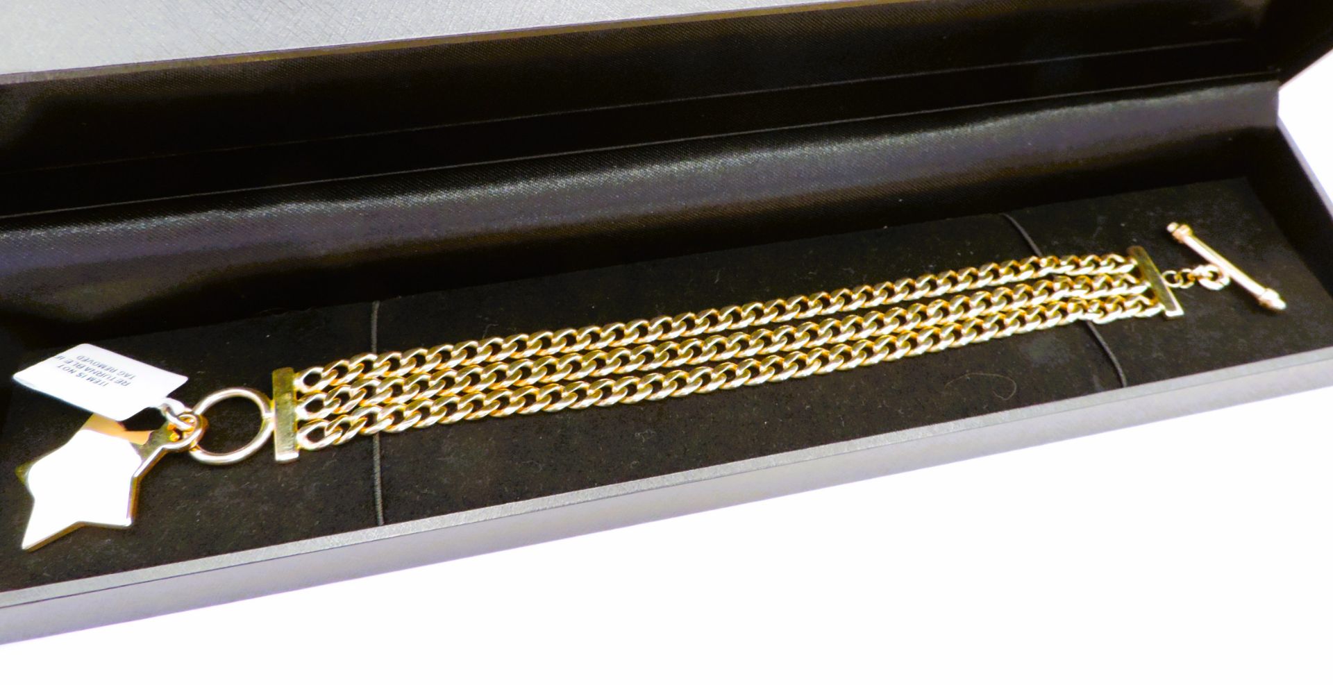 14k Gold on Sterling Silver 3 Row Curb Link Bracelet Made in Italy 38 grams New with Gift Box