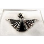 Sterling Silver Black Onyx & Marcasite Art Deco Style Brooch