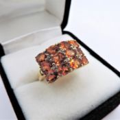 18K Gold Sterling Silver Orange Sapphire Ring 4.2 cts New With Gift Pouch