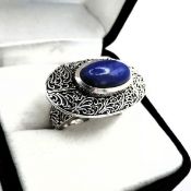 Artisan Sterling Silver Lapis Lazuli Filigree Ring New with Gift Pouch