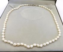 Cultured Pearl Necklace 6mm Oval Pearls Silver Clasp with Gift Pouch