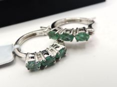 Sterling Silver Emerald Hoop Earrings New with Gift Pouch
