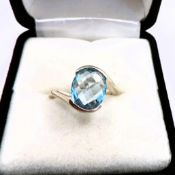 Sterling Silver 3.5 CT Blue Topaz Ring New with Gift Pouch