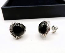 Sterling Silver Black Onyx Heart Earrings New with Gift Pouch