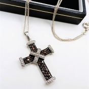 Sterling Silver Diamond Cross Necklace New with Gift Box
