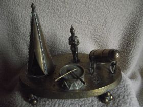 Victorian Brass Inkwell Desk Set - Military Theme - Lozenge Mark 13th January 1883