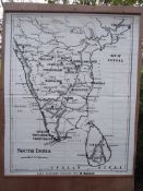 Rare - South India Cloth Map - G.W. Bacon & Co. - Showing LMS Stations - Circa 1900
