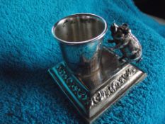 Antique Silver Plate Table Vesta With Pig Striker - Circa 1900's