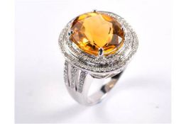 Cocktail Style Citrine and Diamond Ring