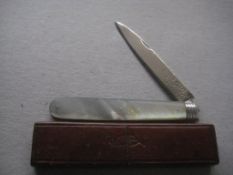 Rare George IV Silver Bladed Folding Fruit Knife, Cased