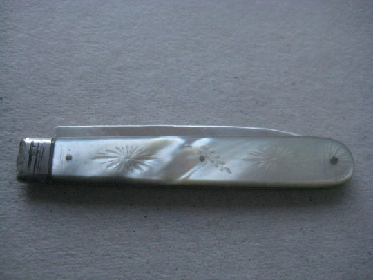 William IV Beehive Decorated Mother of Pearl Hafted Silver Bladed Folding Fruit Knife - Image 10 of 10