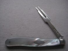 Rare George IV Mother of Pearl Hafted Silver Bladed Folding Fruit Fork