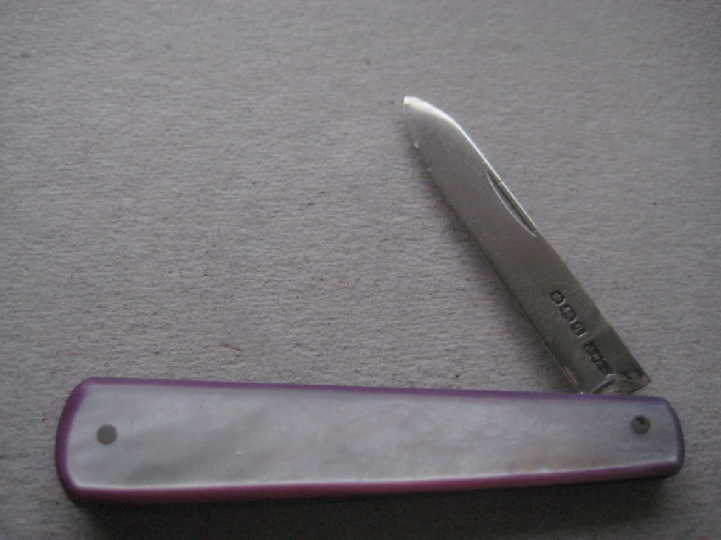 Rare George V Mother of Pearl Hafted Silver Bladed Folding Fruit Knife