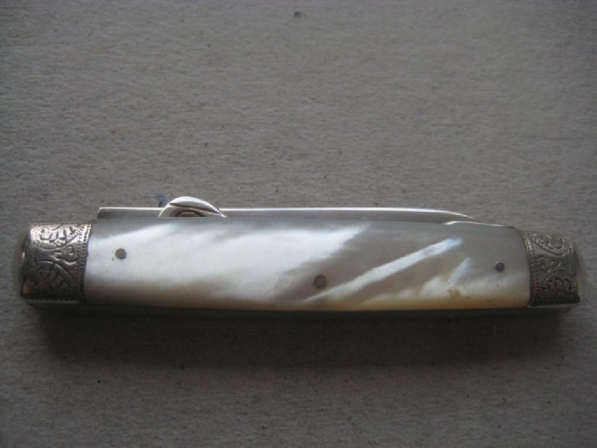 Rare Edwardian Mother of Hafted Silver Bladed Folding Fruit Knife - Image 11 of 12